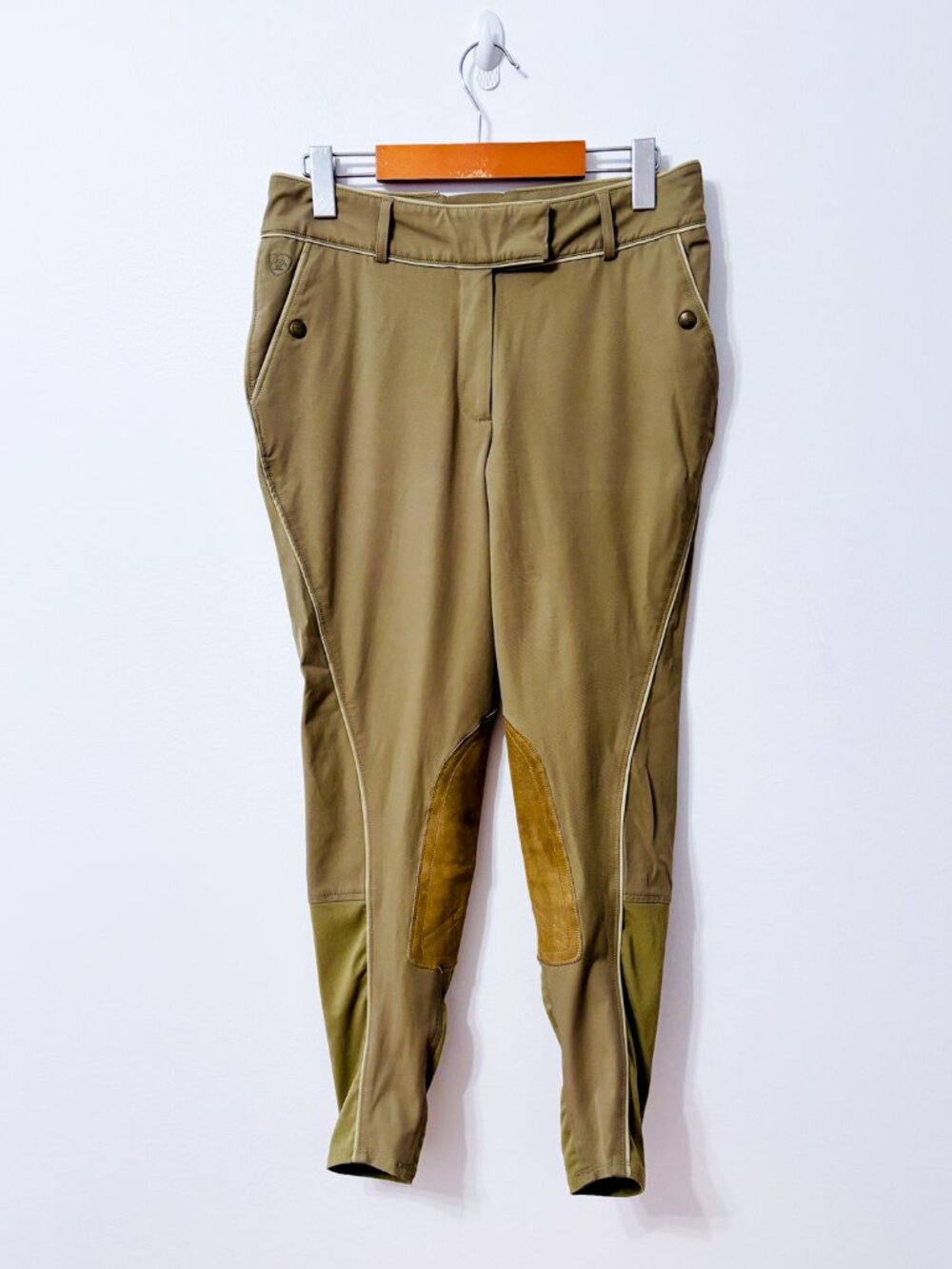ARIAT Khaki Suede Knee Patch Equestrian Riding Breeches Size 28 L